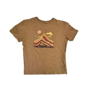 The North Face Mens Graphic T Shirt Tan Mountains Sun Logo‎ Casual Size L